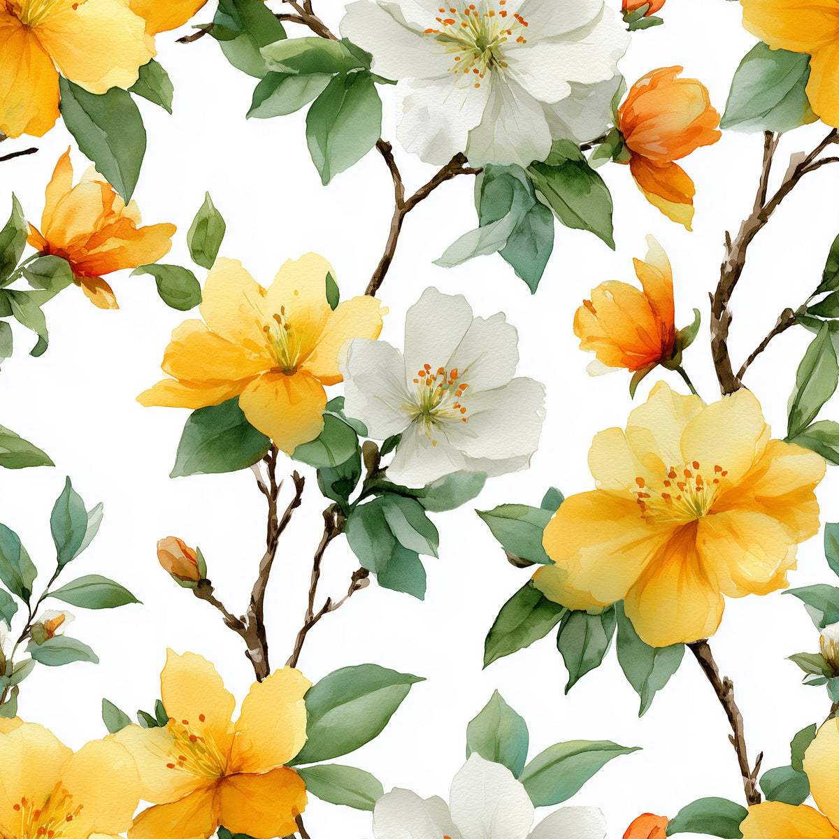 Sun-Kissed Golden Blossom Branches Wallpaper⁠ in your room — zoomed