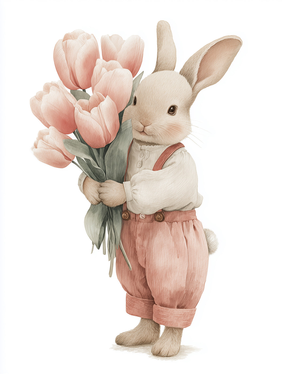 Little Bunny With Tulip Bouquet Wall Mural in your room — zoomed