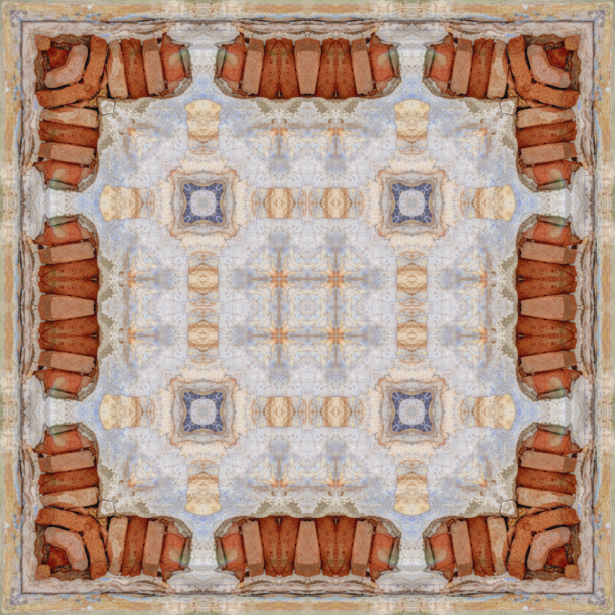Aged Plaster and Brick Geometric Grid Wallpaper⁠