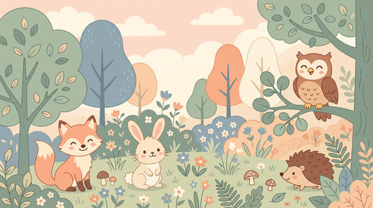 Friendly Woodland Creatures in Soft Pastel Forest Wall Mural