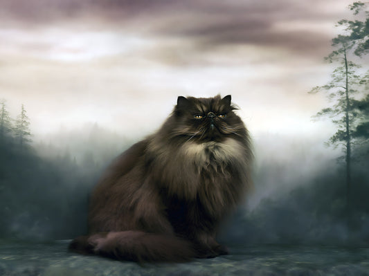 Regal Persian Cat in Misty Forest Wall Mural