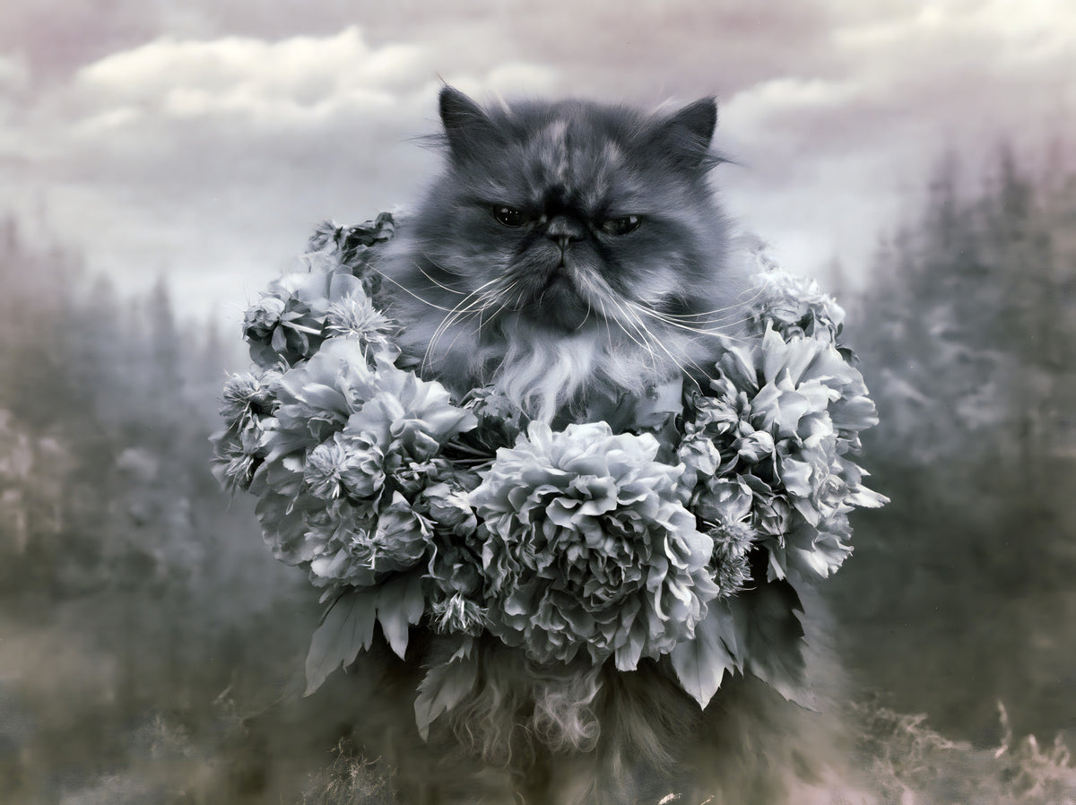 Persian Cat with Floral Wreath Wall Mural