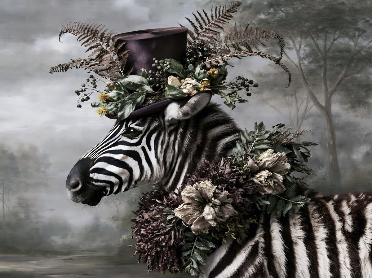 Dapper Zebra in Floral Hat Wall Mural