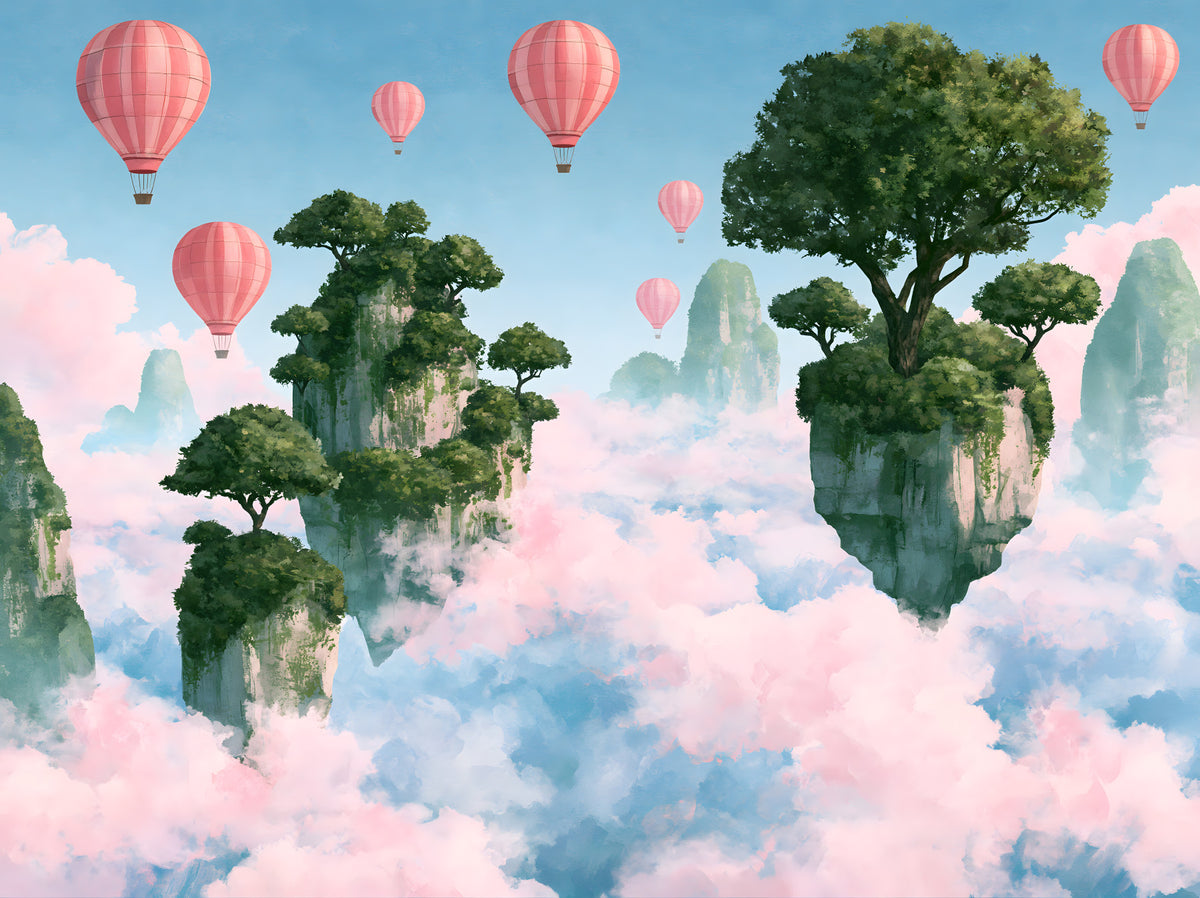 Floating Isles and Pink Skies Wall Mural