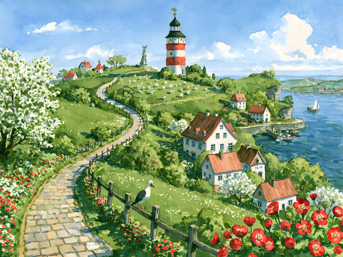 Coastal Lighthouse Meadow Wall Mural