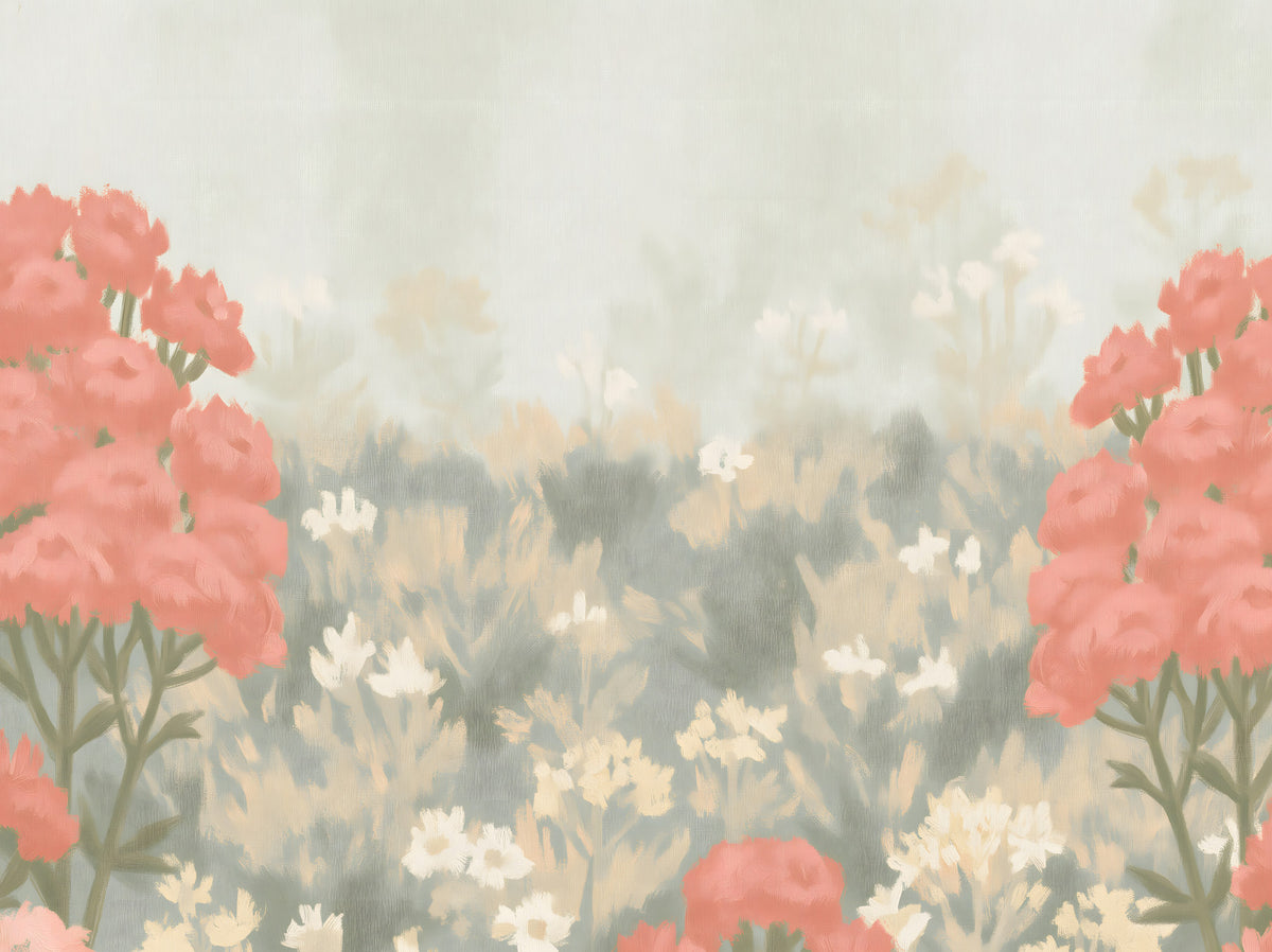 Blush Meadow Botanical Wall Mural in your room — zoomed
