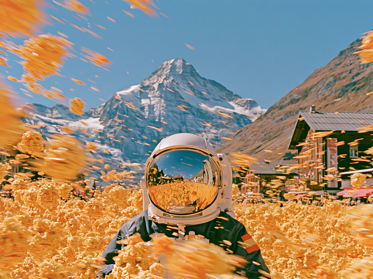 Astronaut Amidst Golden Alpine Blooms Wall Mural in your room — zoomed