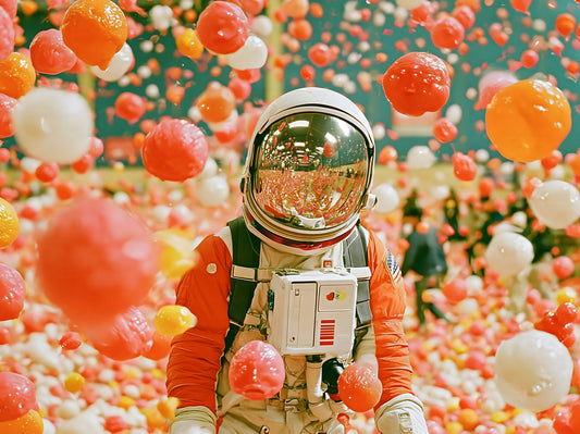 Astronaut Amidst Floating Orbs Wall Mural