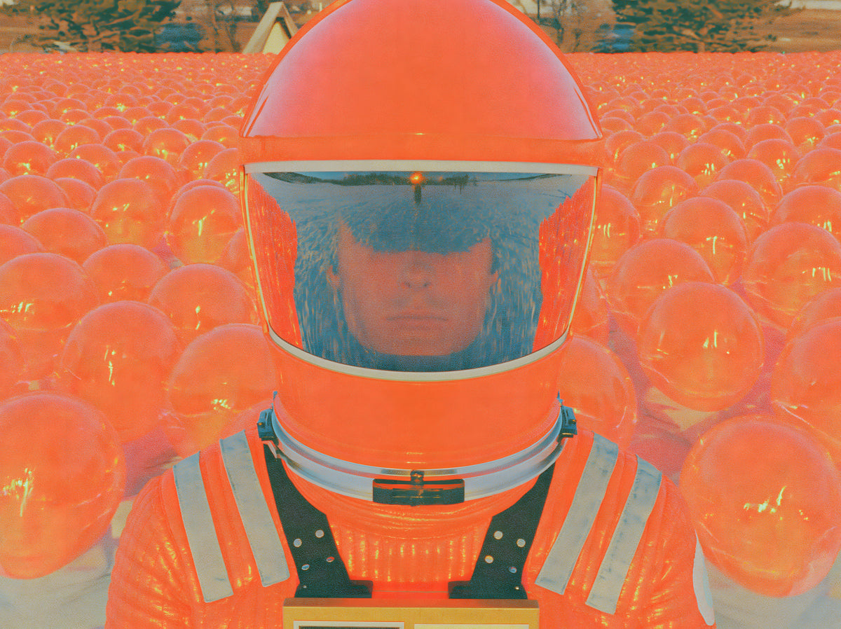 Neon Astronaut Field Wall Mural in your room — zoomed