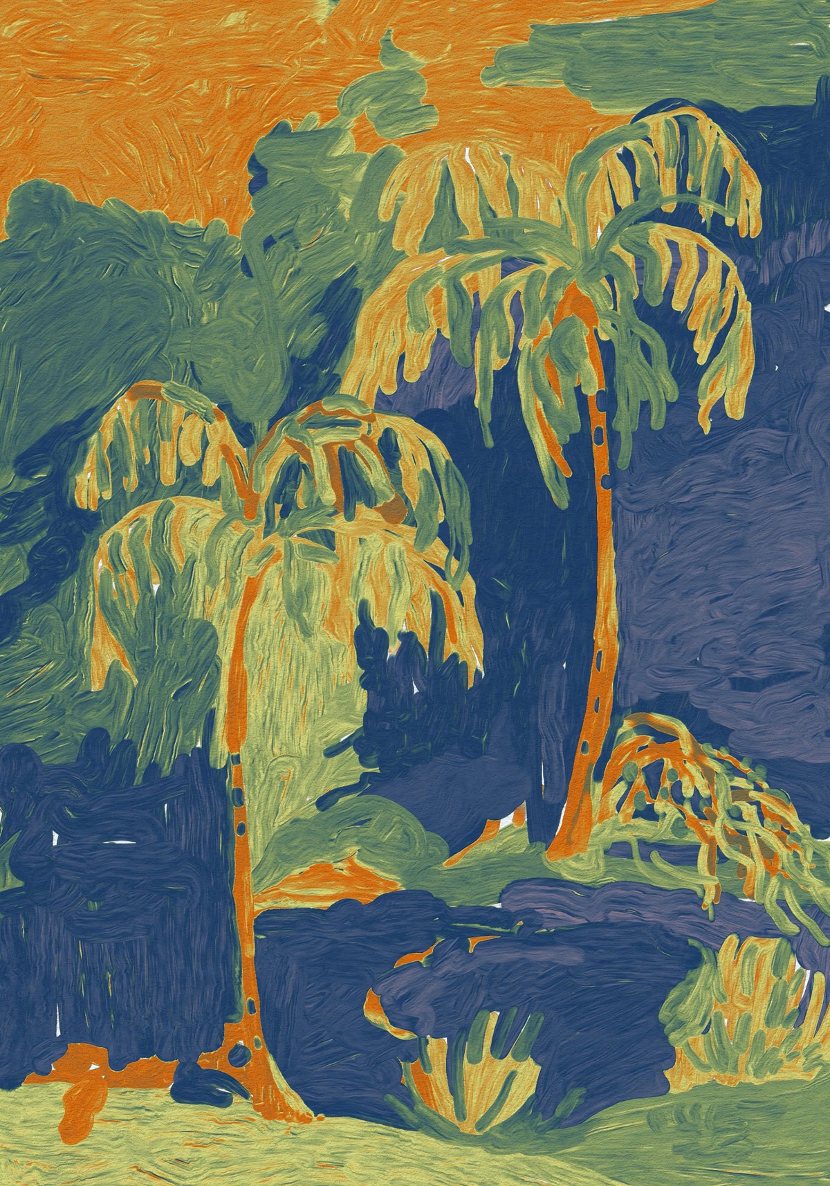 Abstract Painted Palm Landscape Wall Mural in your room — zoomed