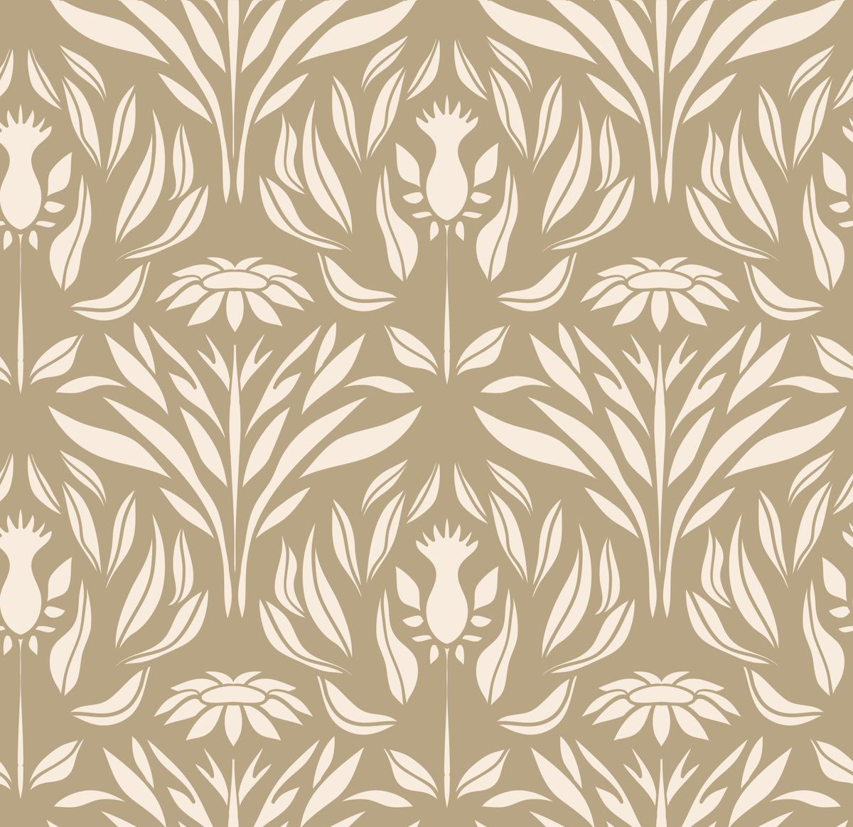 Classic Cream and Beige Floral Wallpaper⁠ in your room — zoomed