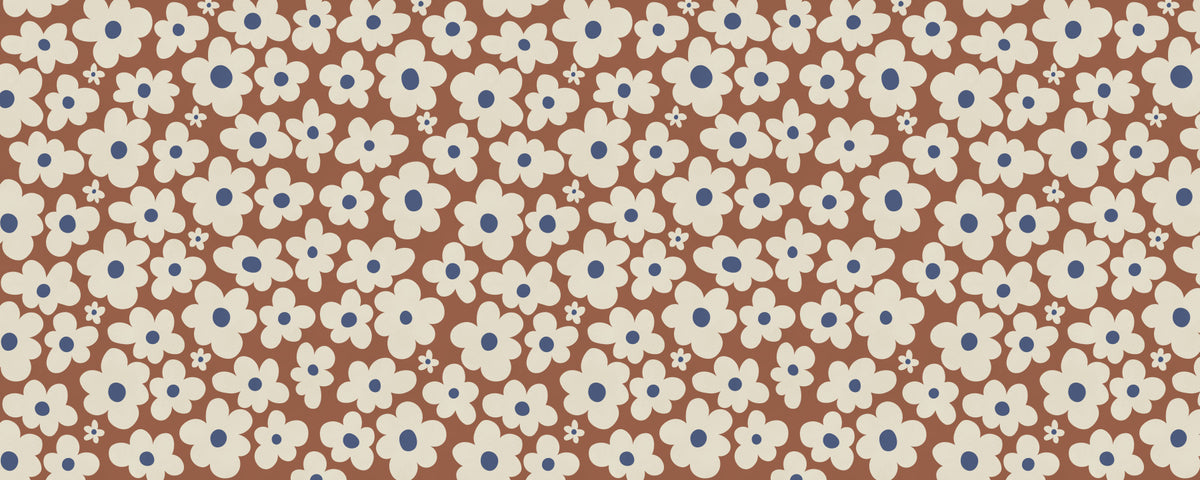 Retro Cream and Rust Floral Bloom Pattern Wall Mural