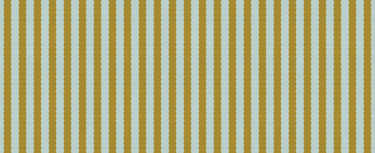 Mustard and Mint Scalloped Vertical Stripes Wall Mural