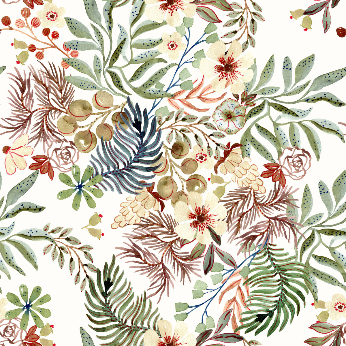 Rustic Meadow Wildflower Illustration Wallpaper⁠