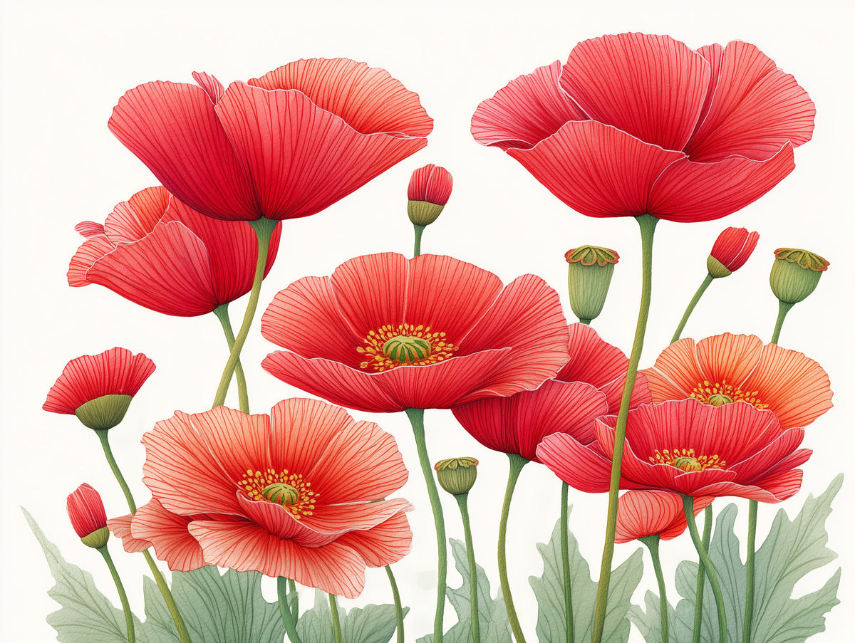 Crimson Poppies in Bloom Wall Mural in your room — zoomed