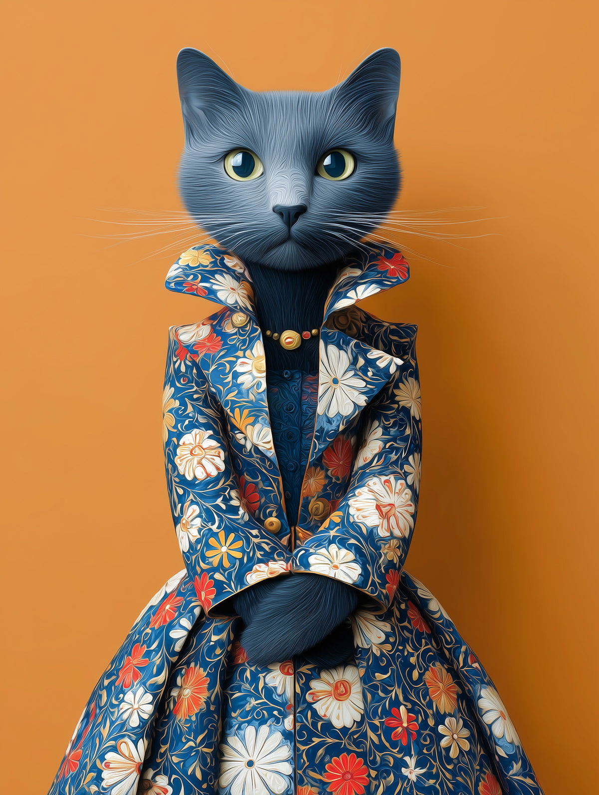 Sophisticated Feline in Floral Finery Wall Mural in your room — zoomed