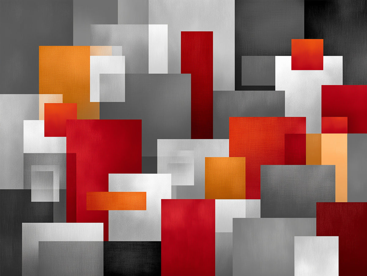 Geometric Red and Grey Block Composition Wall Mural