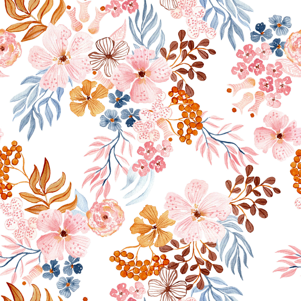 Whimsical Blush and Copper Flora Wallpaper⁠