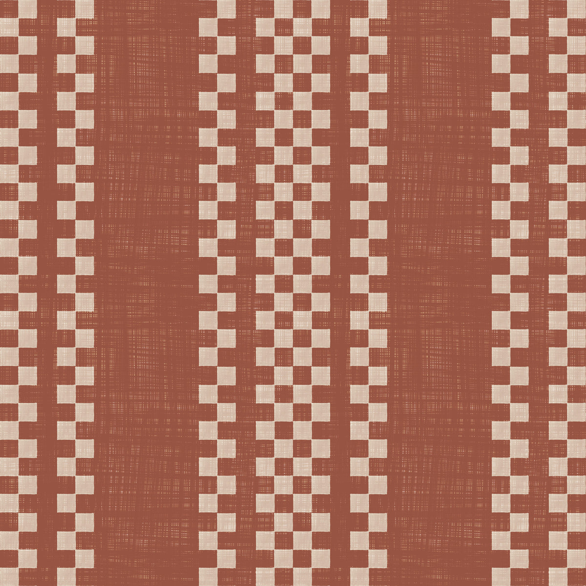 Ticking Checker Stripes - Terracotta Canvas Wallpaper⁠