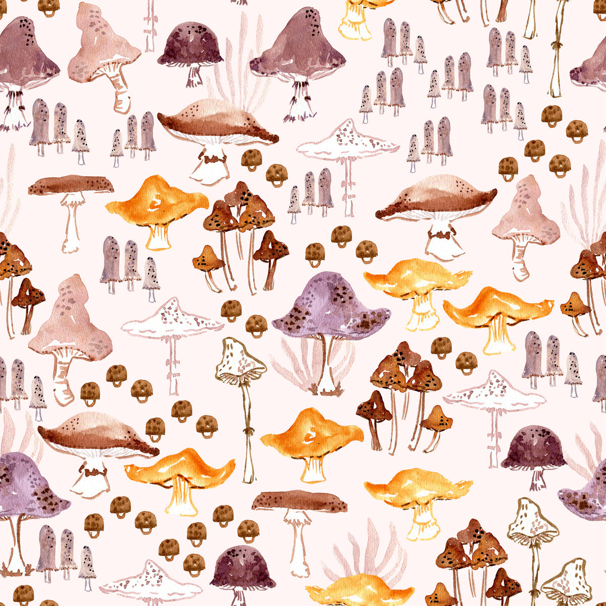 Watercolor Woodland Mushroom Pattern Wallpaper⁠