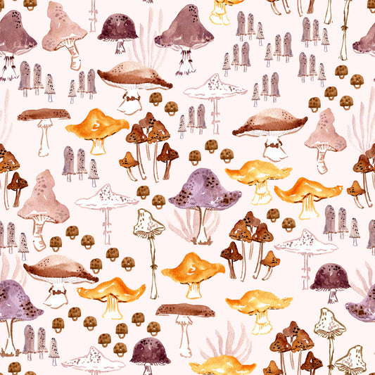 Watercolor Woodland Mushroom Pattern Wallpaper⁠