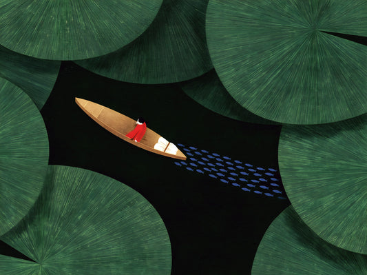 Lone Traveler Amidst Green Lily Pads Wall Mural