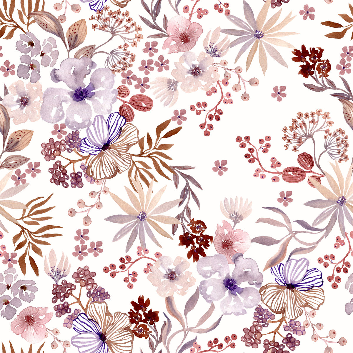 Boho Mauve Botanical Sketch Wallpaper⁠ in your room — zoomed