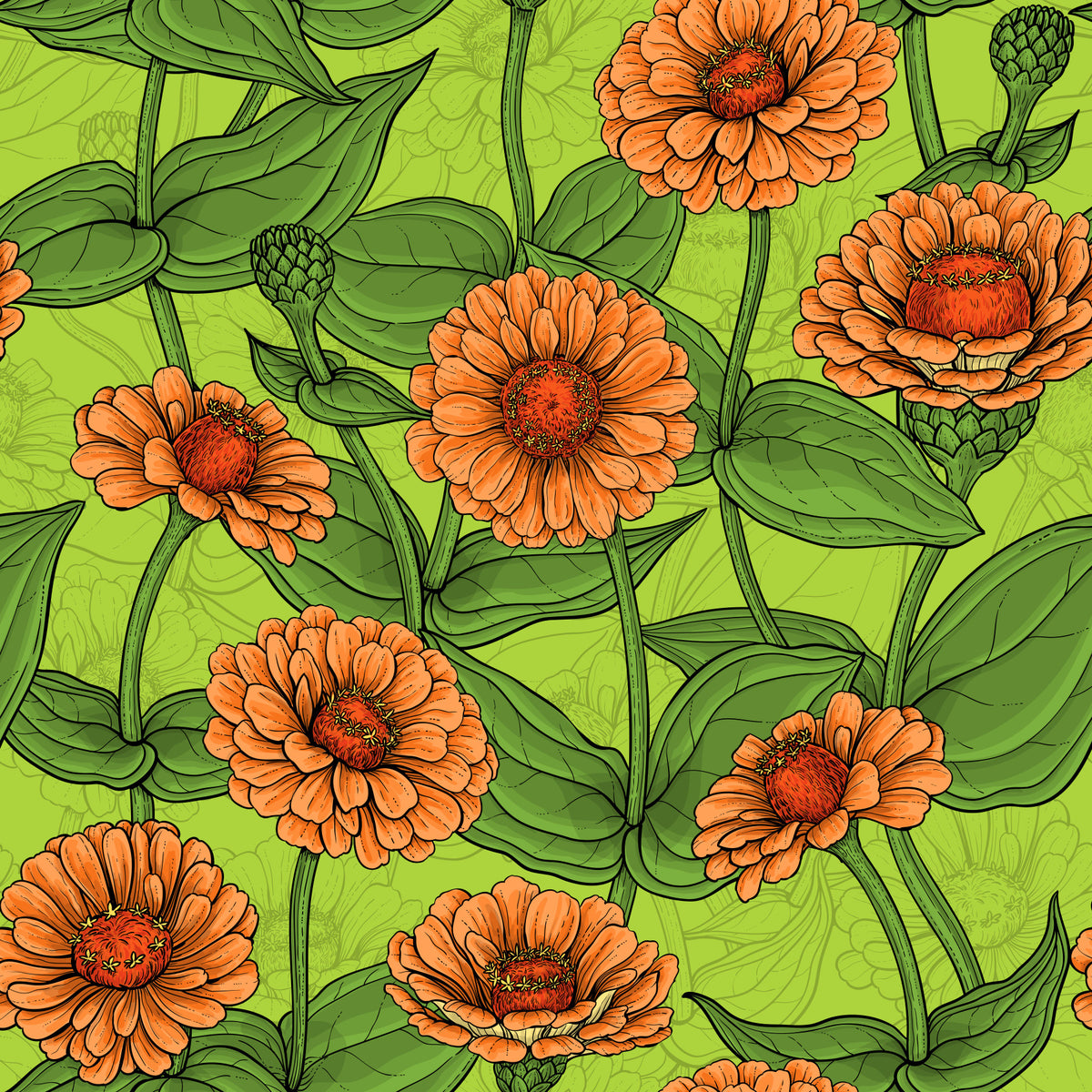 Vibrant Orange Zinnia Garden Wallpaper⁠