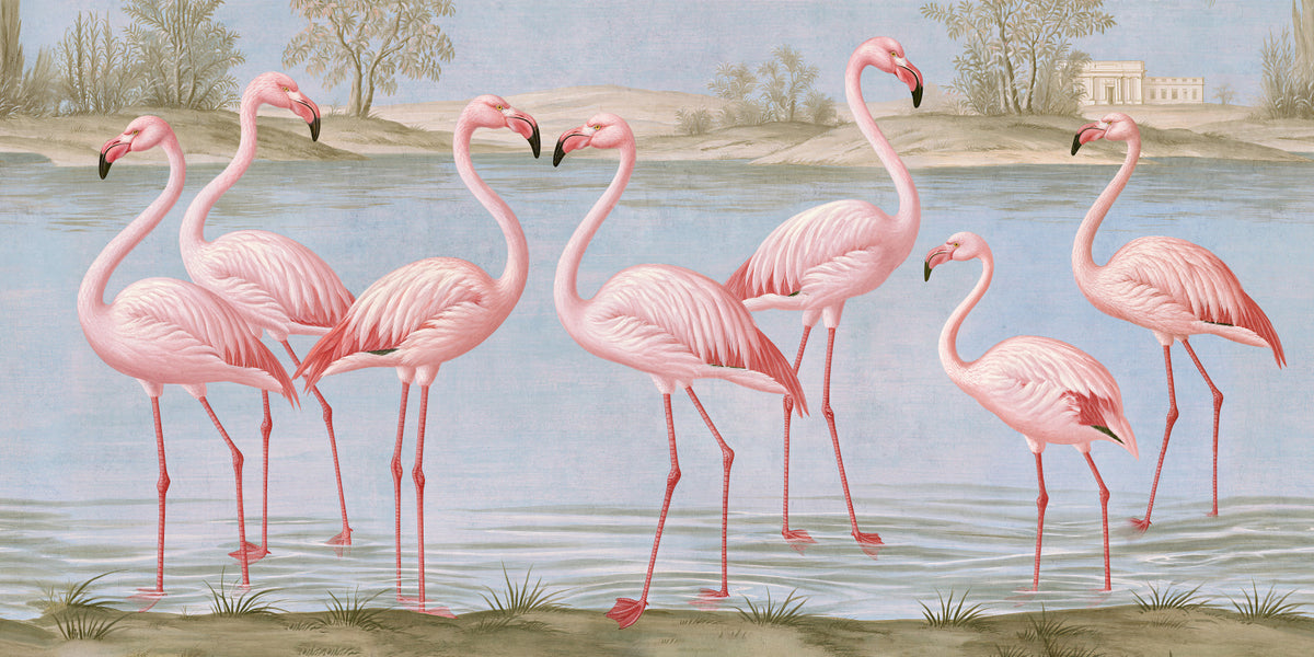 Flamingo Oasis Riverside Scene Wall Mural in your room — zoomed