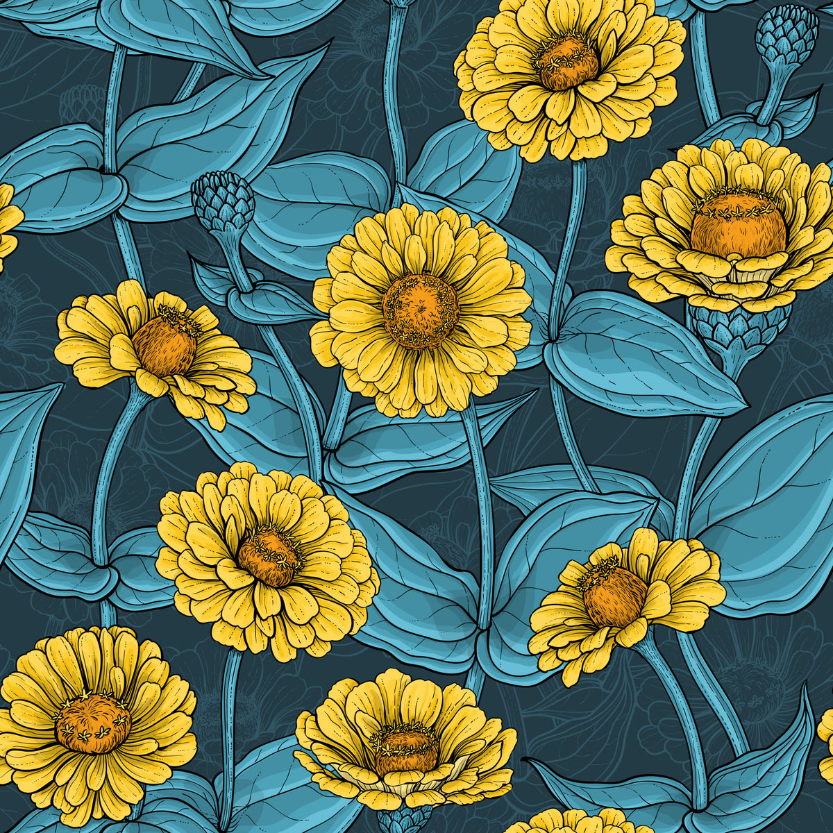 Yellow zinnia garden botanical Wallpaper⁠ in your room — zoomed