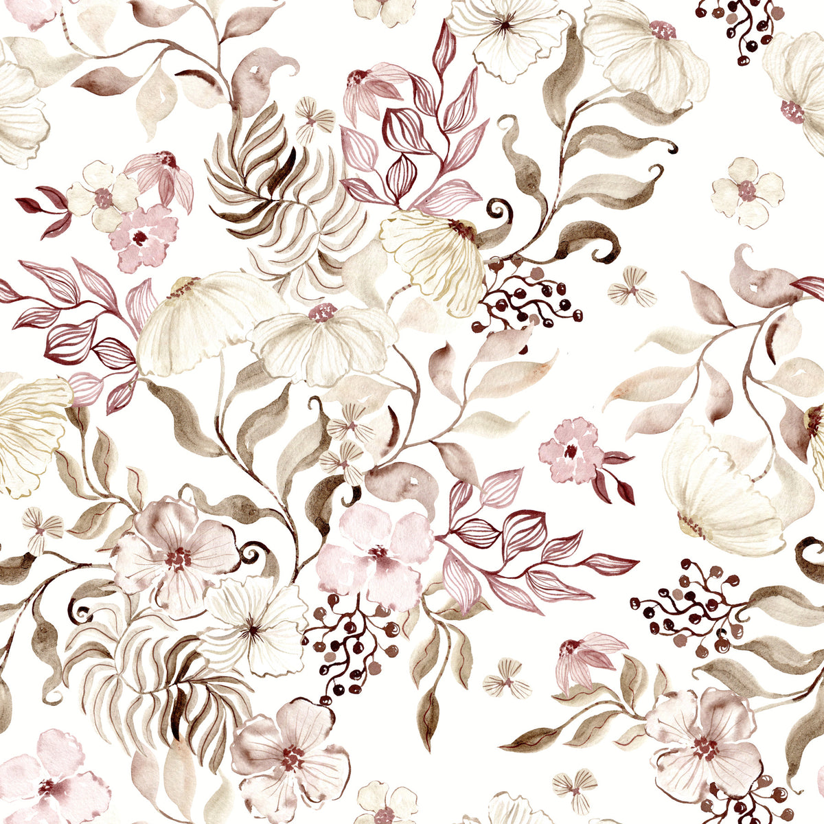 Blush and Ivory Watercolor Subtle Garden Wallpaper⁠
