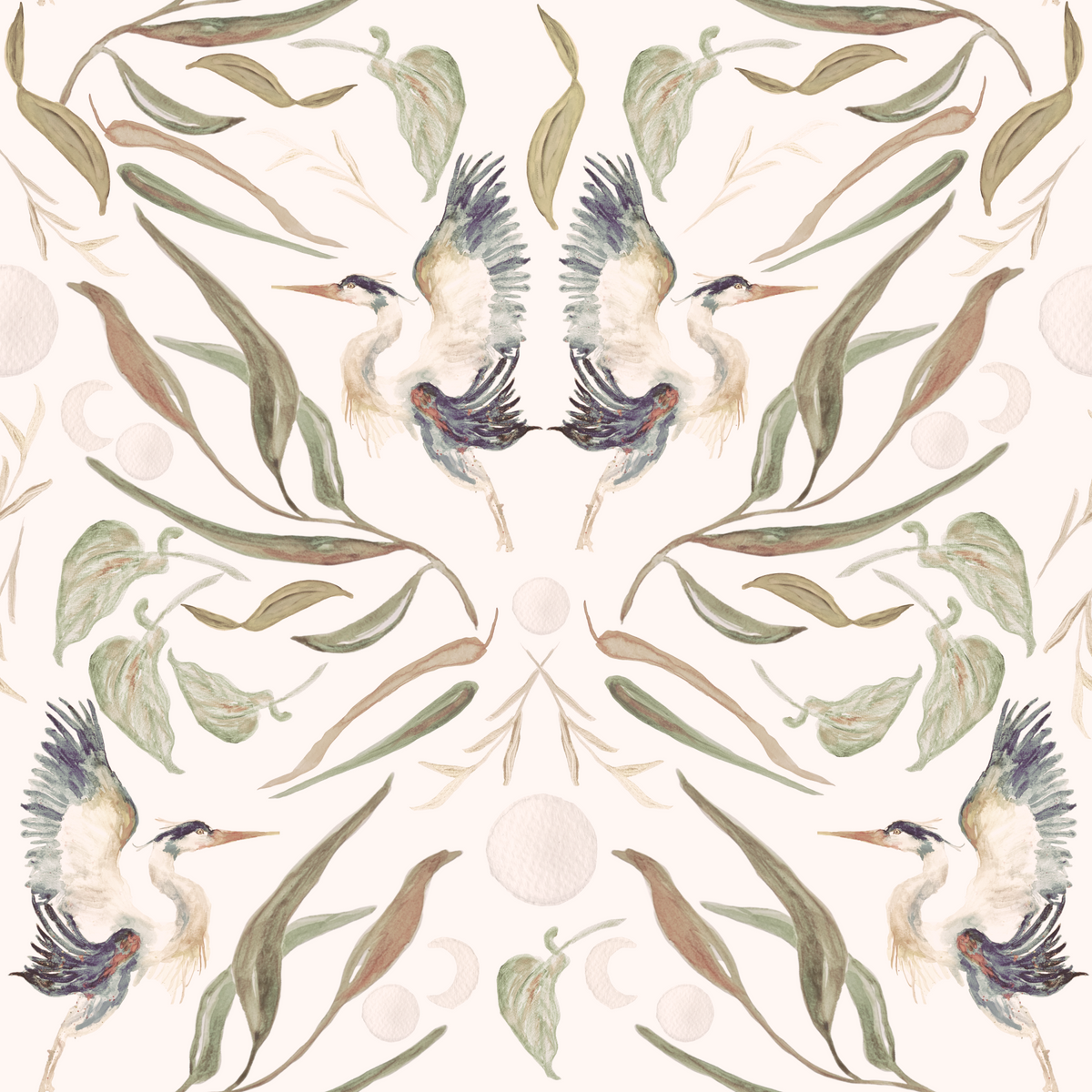 Blue Herons White Wallpaper⁠ in your room — zoomed