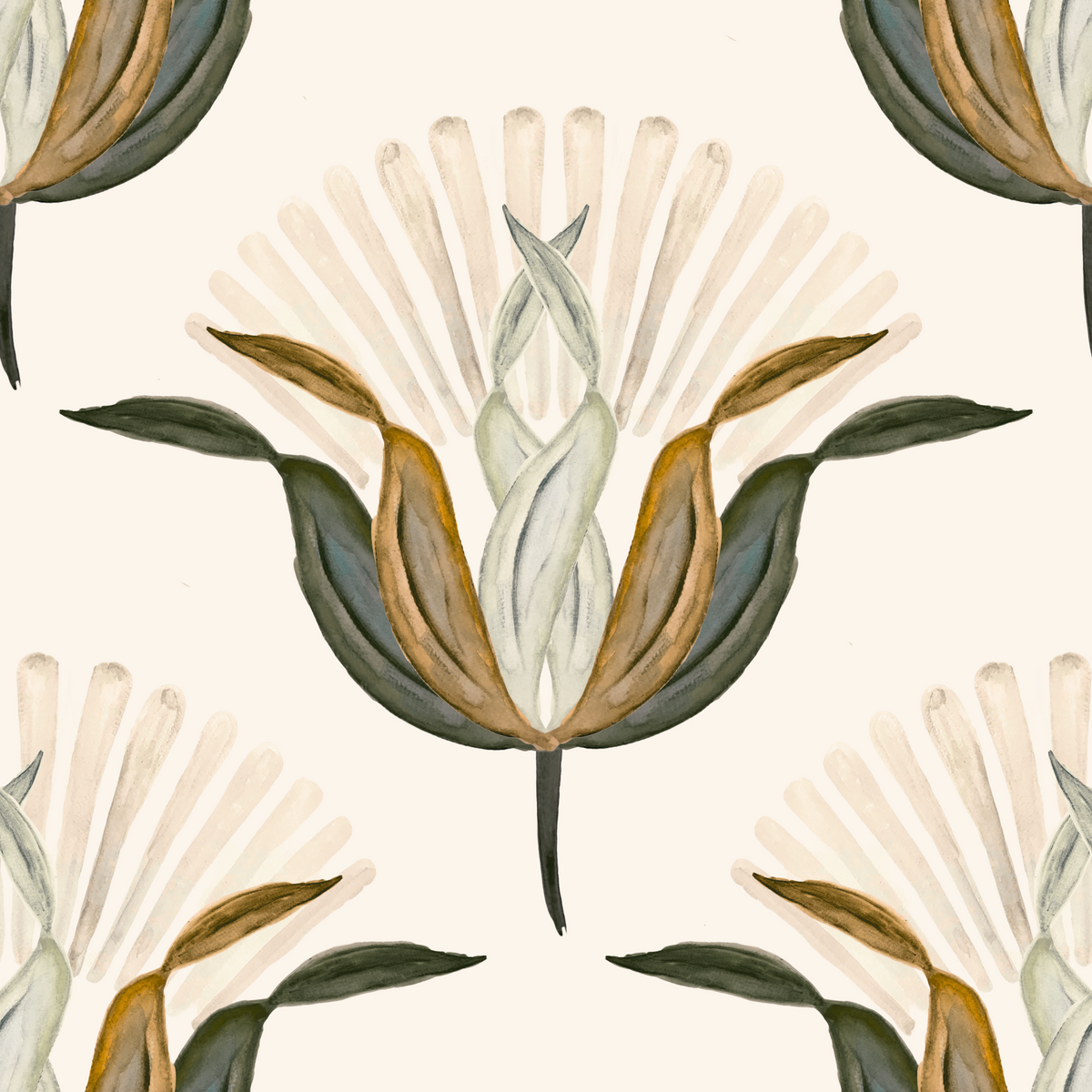 Green and Brass Lotus Flowers Wallpaper⁠