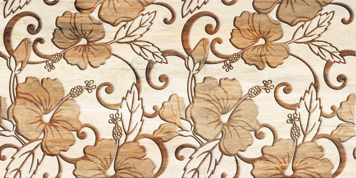 : Vintage Beige Floral Wood Texture Wallpaper Wall Mural