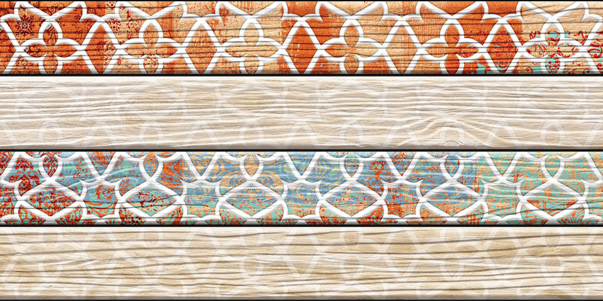 Vintage Turquoise Rust Geometric Wallpaper Wall Mural in your room — zoomed