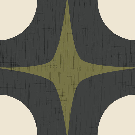Mid Century Atomic Starburst Wallpaper Charcoal & Olive Wallpaper⁠