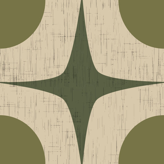 Olive Green Mid Century Starburst Wallpaper Vintage Geometric Wallpaper⁠