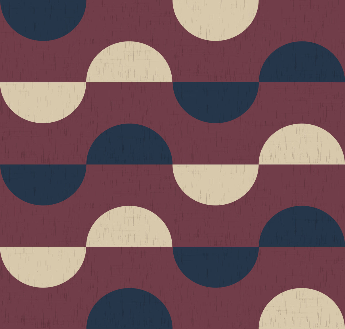 Mid Century Half Moon Wallpaper Burgundy Navy Cream Wallpaper⁠