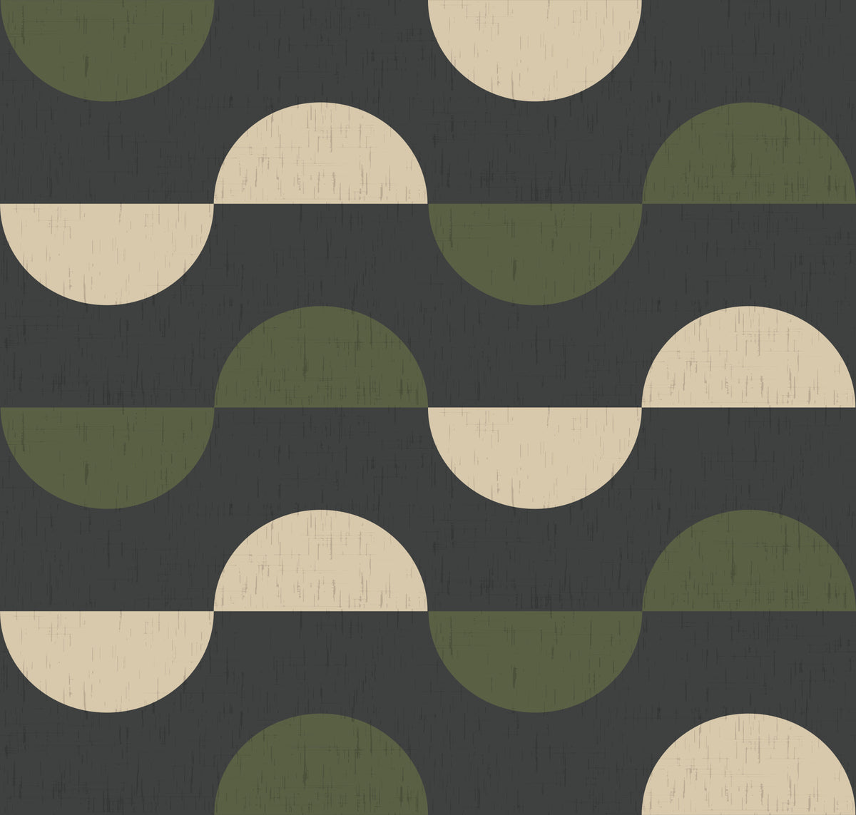 Charcoal and Olive Half Moon Wallpaper Mid Century Geometric Wallpaper⁠