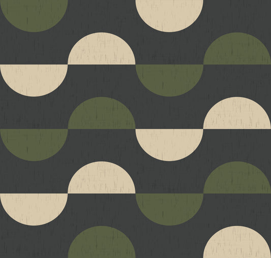 Charcoal and Olive Half Moon Wallpaper Mid Century Geometric Wallpaper⁠