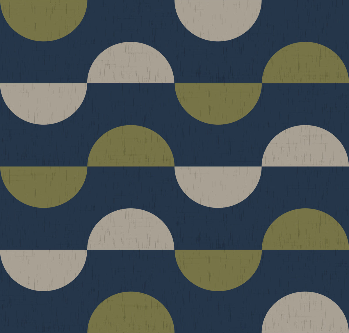 Navy and Olive Half Moon Wallpaper Retro Mid Century Modern Wallpaper⁠