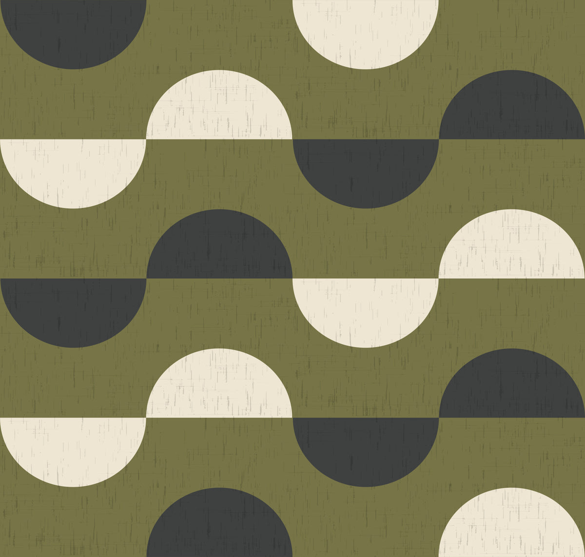 Olive Green Half Moon Wallpaper Mid Century Retro Geometric Wallpaper⁠