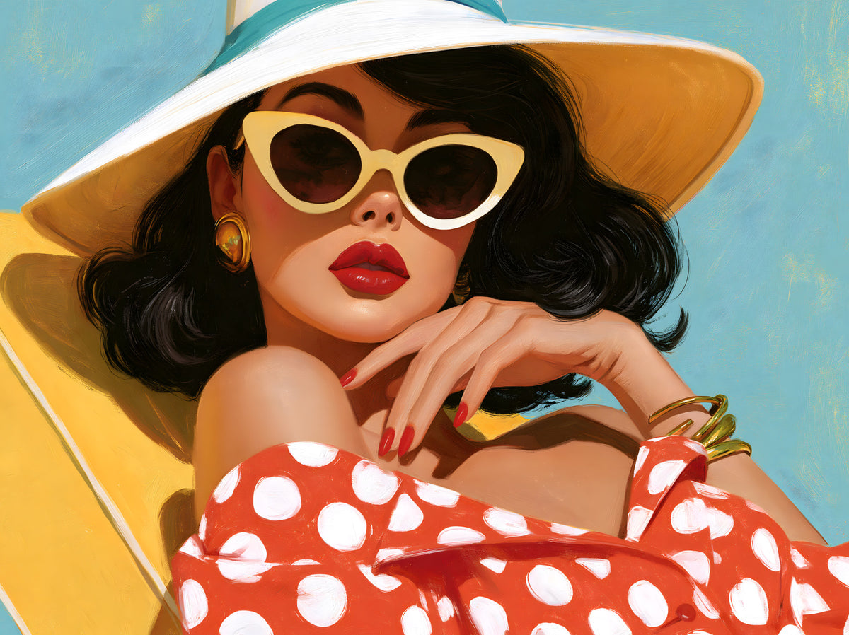 Retro Sunbather Portrait Wall Mural