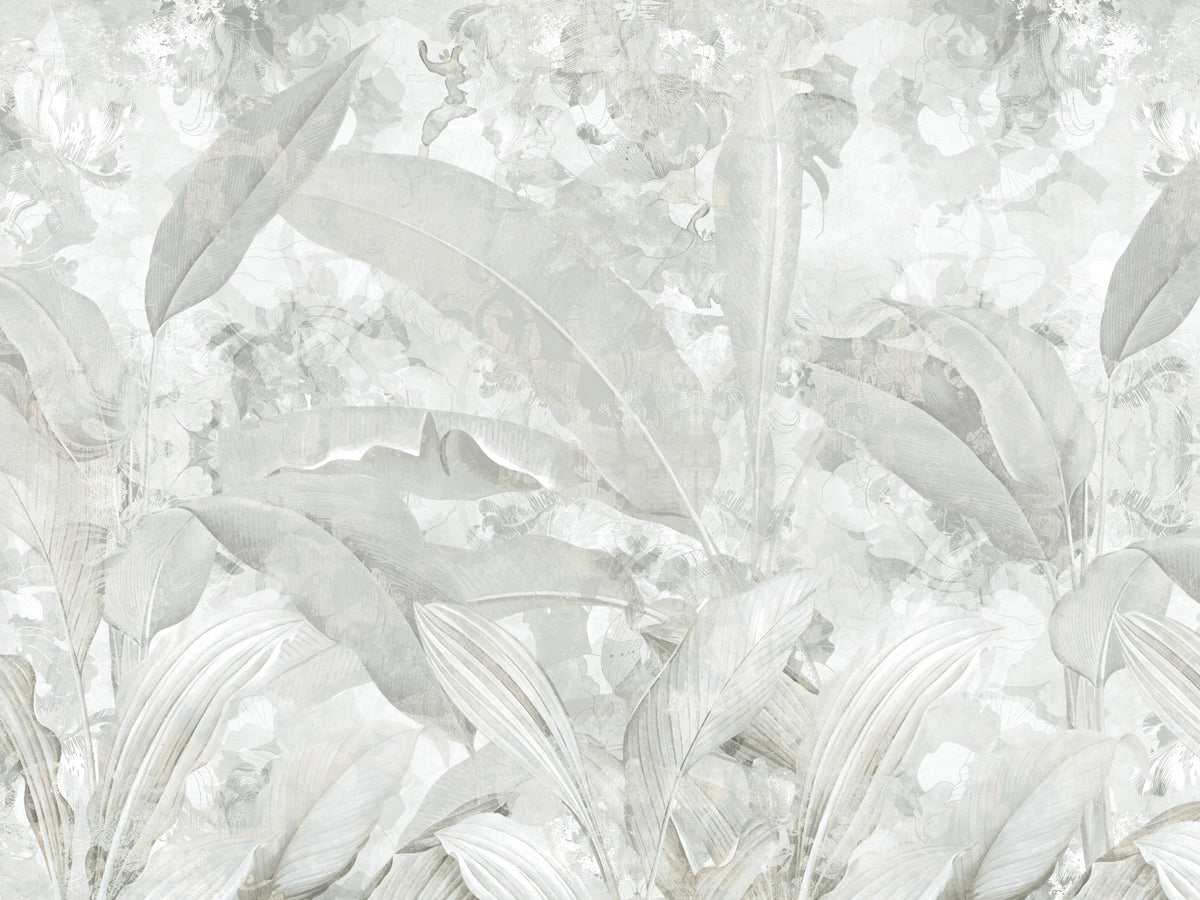 Soft Grey Tropical Botanical Wall Mural Wall Mural