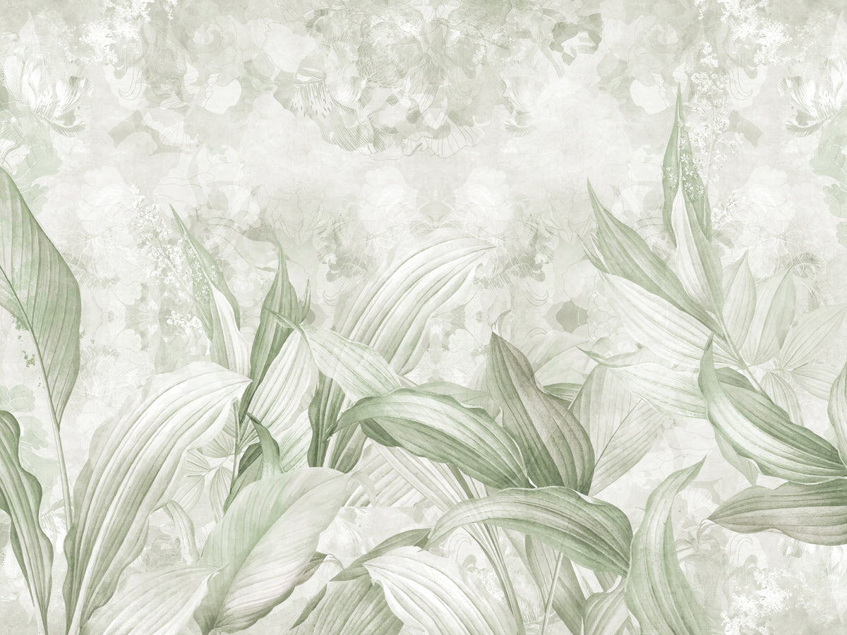 Soft Sage Green Botanical Wall Mural Wall Mural