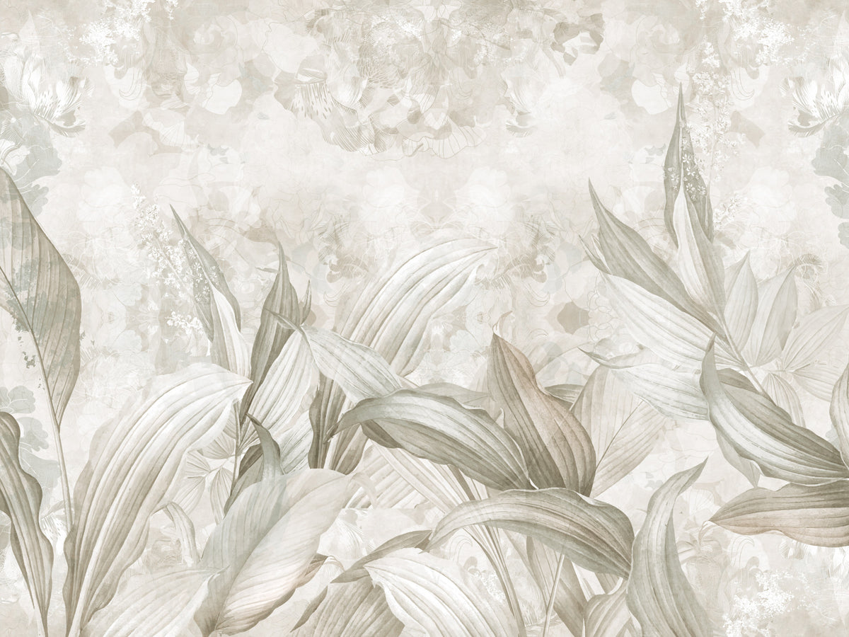 Sage Green Botanical Leaf Wall Mural Wall Mural