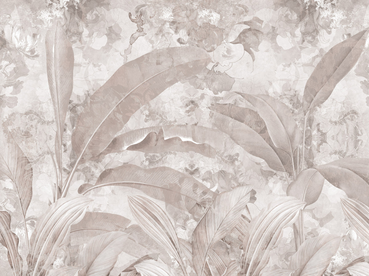 Dusty Mauve Tropical Botanical Leaf Wall Mural Wall Mural in your room — zoomed