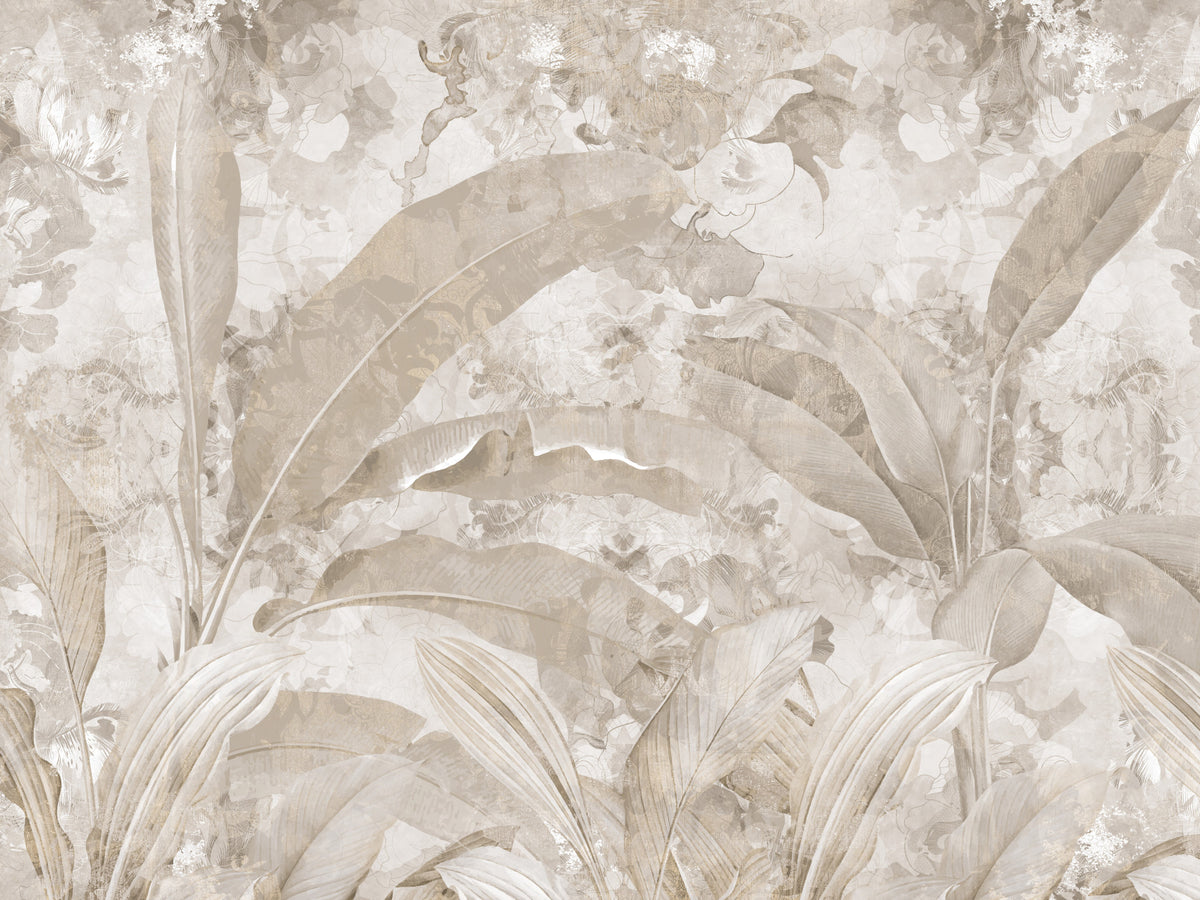 Neutral Beige Tropical Leaves Wall Mural Wall Mural