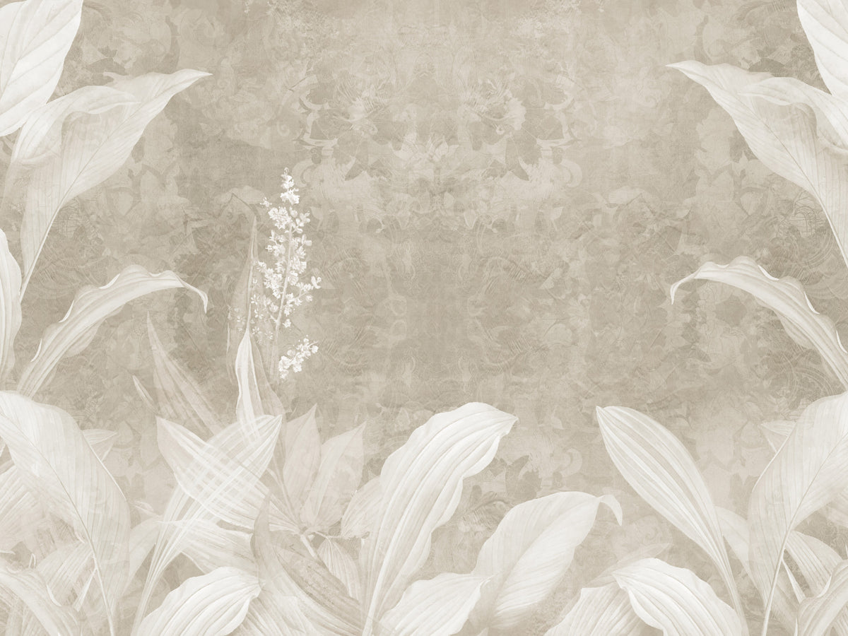 Misty Beige Botanical Leaves Wall Mural Wall Mural