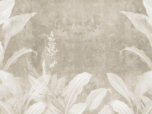 Misty Beige Botanical Leaves Wall Mural Wall Mural